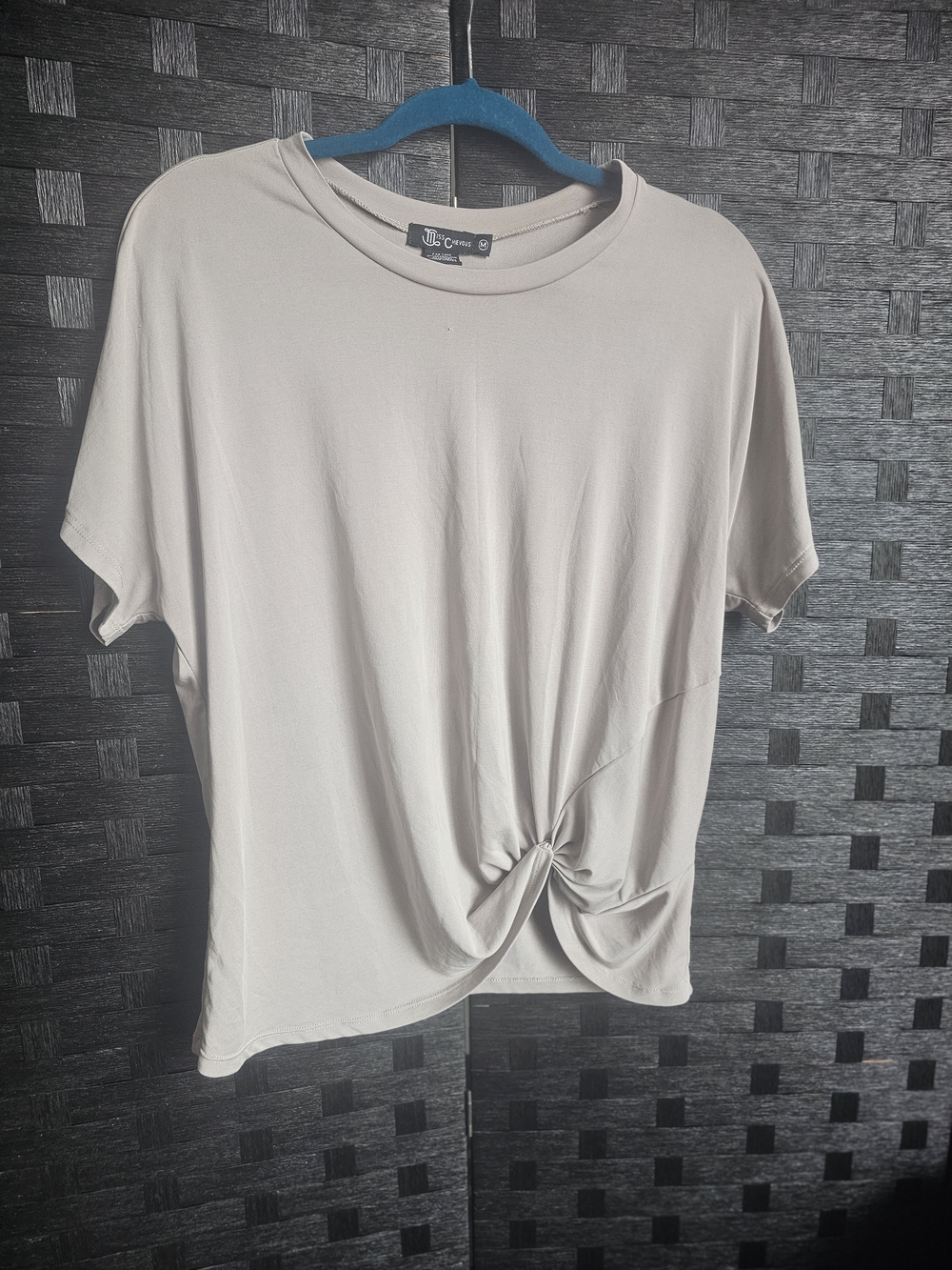Miss Chievous Twist-Front Short Sleeve Tee in Light Gray